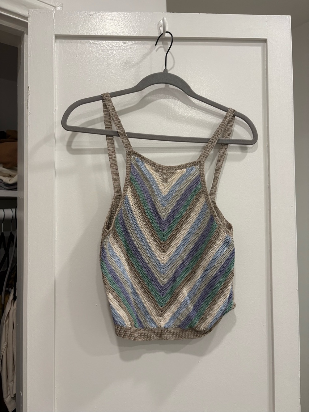 Striped Chevron Knit Cropped Tank Top - Multi Stripe